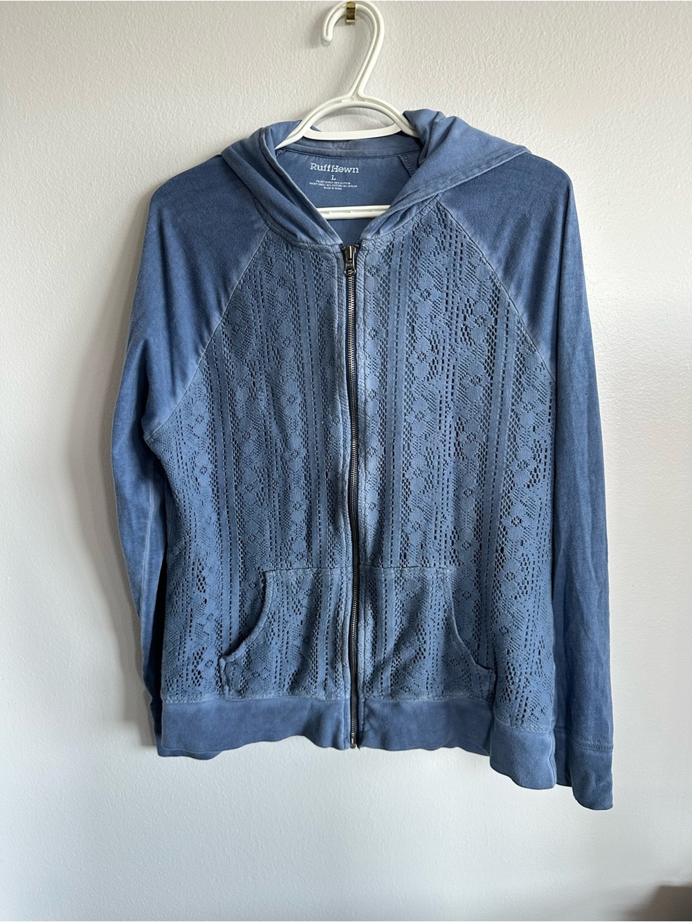 Ruff Hewn Blue Lace Crochet Full Zip Hoodie Jacket Women’s Large Boho